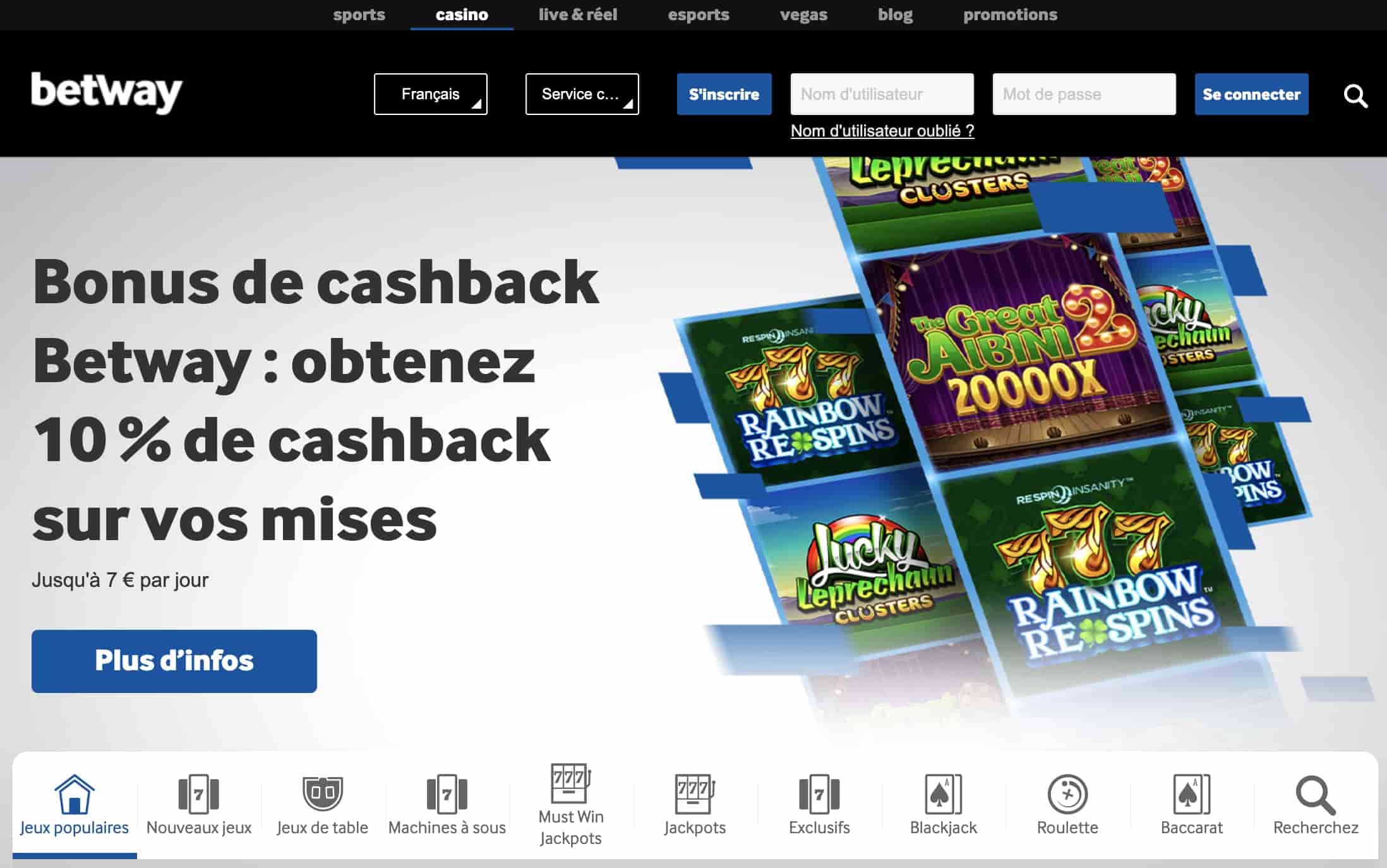 Betway Casino homepage