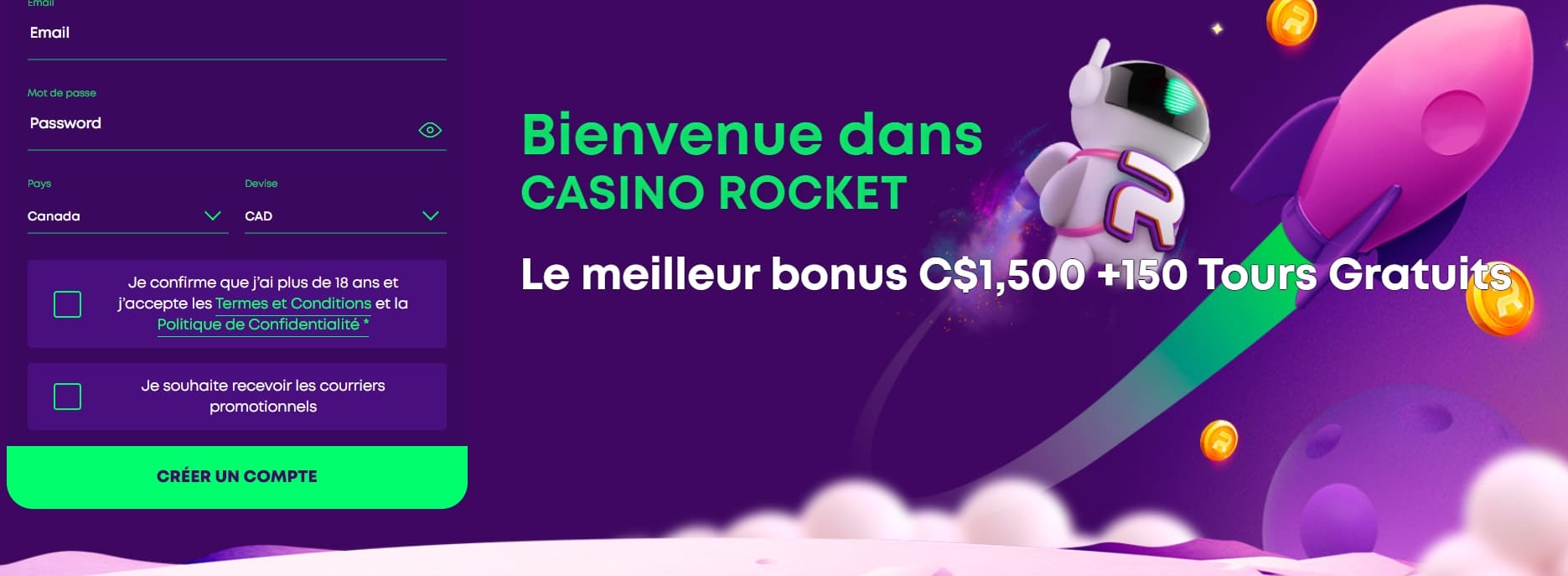 Rocket Casino enregistrement